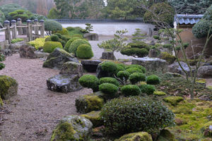 The gravel area in the distance represents a "sea of nothingness" in the Japanese garden at Danescourt cemetery