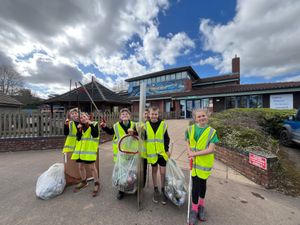 Eco ambassadors (left to right) Ari, George, Flynn, Benji, Josh, and Isabelle after their litter picking.