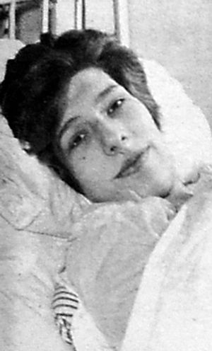 Anne in her hospital bed at the Oswestry Orthopaedic Hospital.