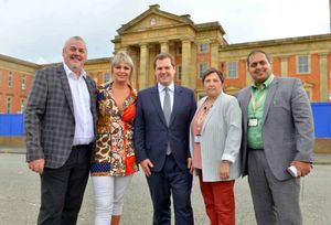 Wolverhampton Council leader Ian Brookfield with the Housing Secretary and councillors Beverley Momenabadi, Zee Russell and Harman Banger