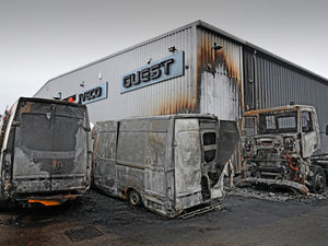 Supporting image for story: Watch: Vehicles devastated by fire on yard of Wolverhampton dealership