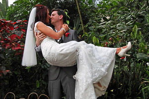 Scott and Verity Adams at their jungle-themed wedding day