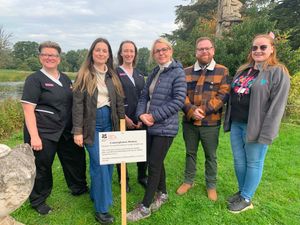 From left to right: Jocelyn Turner (Complementary Therapist), Hannah Done (Family Support Team), Jenny Charlton (Complementary Therapist), Deb Clews (Family Support Team), Javier Gonzalez-Fritz (Family Support Team Leader), Hannah Parsons (Visitor Experience Officer, Shugborough)
