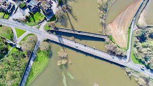 Swamped bridges at Atcham. Picture: Chris Bainger