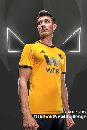 Danny Batth models the new old gold home kit