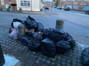 A pile of bin bags in a Birmingham street in February. Permission for use for all LDRS partners. Credit: Alexander Brock