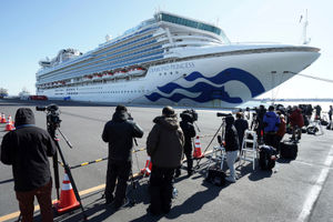 The Diamond Princess is anchored off the Yokohama Port near Tokyo, Japan