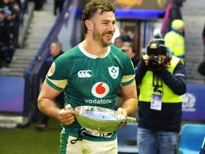 Caelan Doris with the Centenary Quaich after Ireland's win over Scotland in round two of the Six Nations