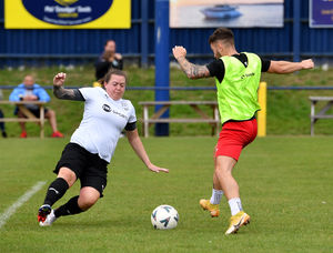 The ladies drew 4-4 with the men in the first 45 minutes, before the teams were mixed up for the second half