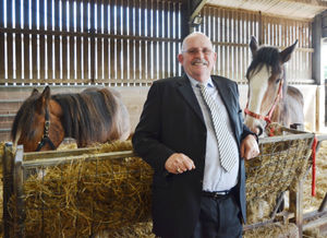 Councillor Bill Gavan with the new shire horses at Forge Mill Farm in West Bromwich