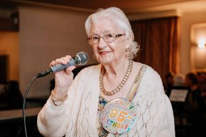 LAST COPYRIGHT SHROPSHIRE STAR JAMIE RICKETTS 29/10/2019 - Karaoke queen Rose Strickland celebrates her 95th Birthday at Horseshoes Inn in Ketley, Telford....