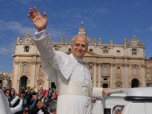 Pope Leo XIV on his popemobile