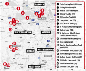 This map shows the locations and number of planned homes in South Staffordshire