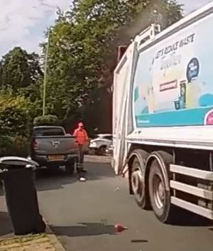A red piece of debris can be seen in the road after the explosion. Image: Shropshire Council