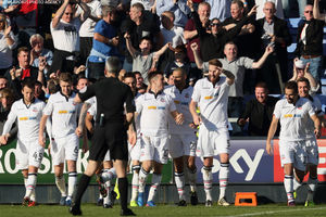 Mark Beevers of Bolton Wanderers celebrates after scoring a goal to make it 0-1