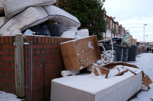 Uncollected refuse bags and household waste in the Saltley area of Birmingham