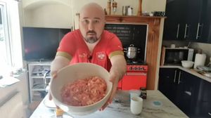 James shows off his endeavours after preparing the mixture