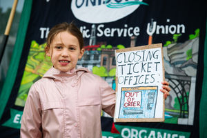 People protested the proposed closure of ticket offices in Telford on Saturday.