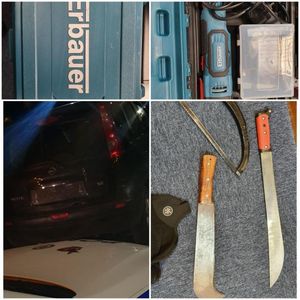 Machetes and a sanding tool were found in the car. Photo: West Midlands Police