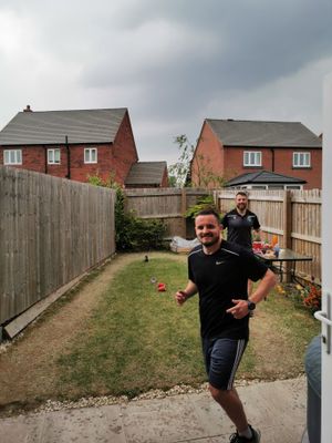 Dan Pritchard and Liam Deery ran a marathon in their back garden, raising more than £3,000 for SaTH 