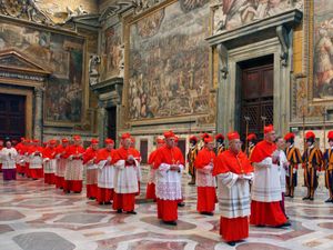 Cardinals walk to the Sistine Chapel