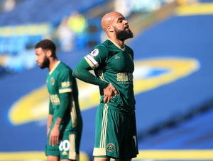 Sheffield United's David McGoldrick (right) reacts