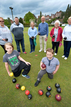 Pictured at the Old Shrewsbury Bowling Club, back left, Trish Jones, Chris Jones, Jan Patrick, Derek Clark, Joyce Bothwell and Janet Clark, with front left, James and Freddie Jones
