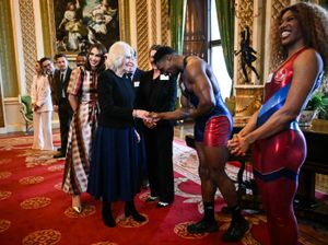 The Queen meets Gladiators Nitro aka Harry Aikines-Aryeetey and Fire aka Montell Douglas.