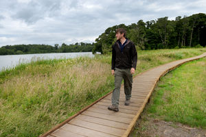 Ranger Lee Fraser on the boardwalk at Colemere