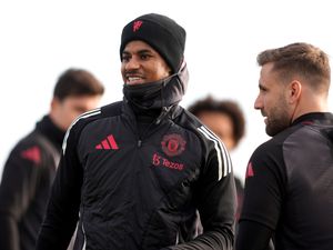 Marcus Rashford and Luke Shaw in training on Wednesday