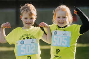 Jude Jones, five, and Maebel Beaumont, four with their medals
