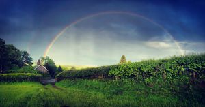 June rainbow over New Invention, near Clun, by Rachael Stoneham.
