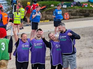 Supporting image for story: Colleagues make a splash for Macmillan at Coracle World Championships