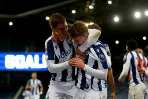 Jack Bray and Matty Crowther celebrate the first of the former's goal in the clash with Juventus. (Photo by Adam Fradgley/West Bromwich Albion FC via Getty Images)