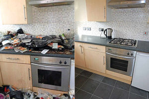 BEFORE – No chance of cooking on these kitchen units. AFTER – The kitchen is ready to cook food again.