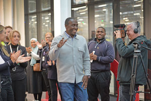 Linford Christie was all smiles as he arrived at JLR