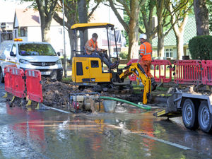 Supporting image for story: Diversions and delays after water pipe beneath city road bursts