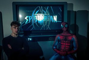 Budding Lichfield filmmaker Alfie Johnson, left, and Lewis Pugh as Spider-Man, right.