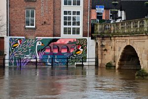 Flooded paths by Welsh Bridge, Shrewsbury