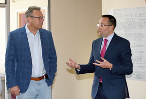Camelot chief executive Nigel Railton with editor-in-chief Martin Wright during a visit to the Express & Star and Shropshire Star