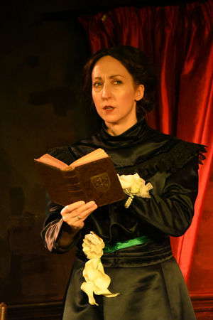 Claire in her one-woman play Haunted Shadows: The Gothic Tales of Edith Nesbit. Photo: Jacky Summerfield