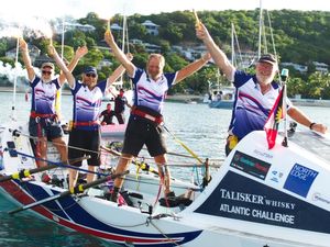 Supporting image for story: Atlantic Mavericks: Shropshire rowers reach dry land to waiting family