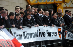 Crowds were outside Molineux to pay tribute as Tom's funeral cortège passed