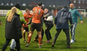 Bilston FC V Droylsden FC (in blue).    Trouble at the end of the game.