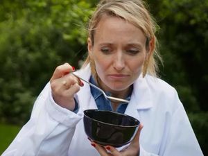 Supporting image for story: Kate Quilton retches after eating 50-year-old kangaroo tail canned soup