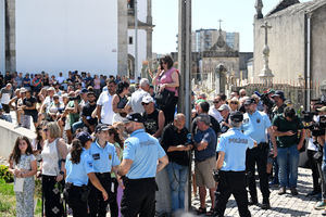 Mourners gather at the wake of Diogo Jota being held at Sao Cosme Chapel in the town of Gondomar near Porto