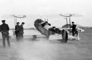 Bunnie Bremner running up the engine of Bristol Scout 1264 prior to take-off at Imbros