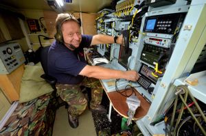 Simon Shillabeer, from Malpas, with a 1997 Vixon radio system vehicle, for listening to the enemy