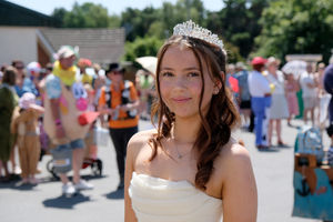 Presteigne’s Carnival Queen Lillie Robinson enjoyed the day with her attendants Lottie Godber, Dulcie Crowe and Freddie and Tommy Retallick. Image Andy Compton