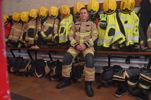 Peter Smith, is getting ready to join the team. He we still be a butcher but will be on call when he finishes that shift. He starts training in Telford next and will soon be on the engine with the crew. Pictured in his kit.